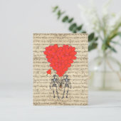 Vintages Skelett und rotes Herz Postkarte (Stehend Vorderseite)