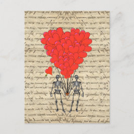 Vintages Skelett und rotes Herz Postkarte