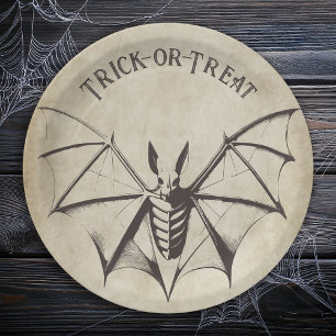 Vintages Skelettbast Halloween Pappteller