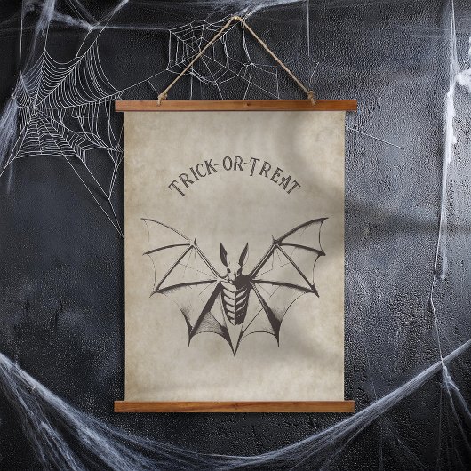 Vintages Skelettbast Halloween Wandteppich Mit Holzrahmen