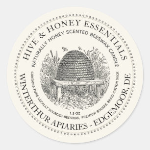 Vintages Skep Hive Candle Label Elfenbein Runder Aufkleber