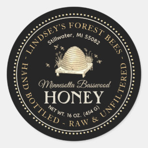 Vintages Skep Honey Etikett Hand Flasche Roh Runder Aufkleber