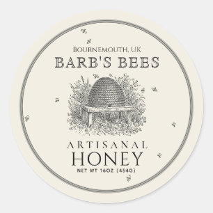 Vintages Skep-Label für Elfenbein mit Bienen Runder Aufkleber