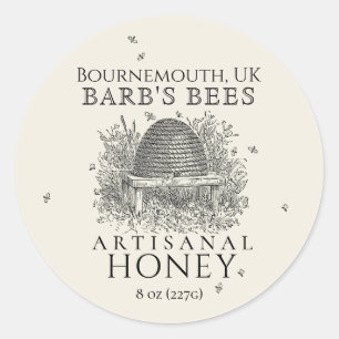Vintages Skep-Label für Elfenbein mit Honigbienen Runder Aufkleber