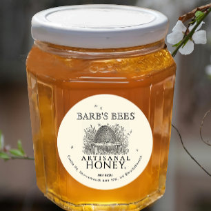 Vintages Skep-Label für Elfenbein mit Honigbienen Runder Aufkleber