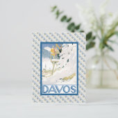 Vintages Ski-Plakat, Davos, die Schweiz Postkarte (Stehend Vorderseite)