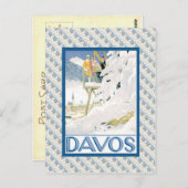 Vintages Ski-Plakat, Davos, die Schweiz Postkarte (Vorne/Hinten)