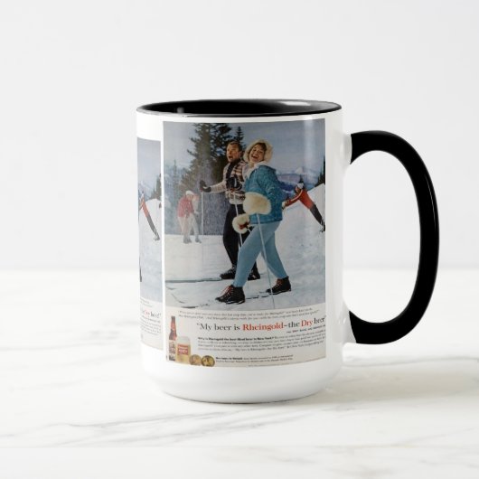 Vintages Ski-Plakat, Rheingold Bier Tasse (Rechts)