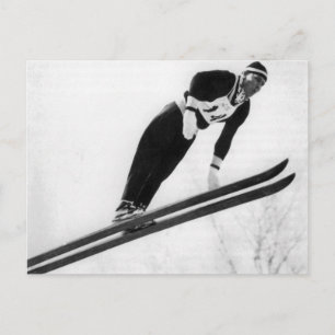 Vintages Skibild, Abheben! Postkarte