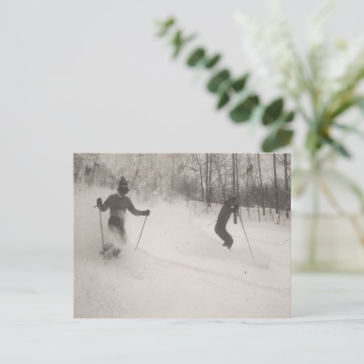 Vintages Skibild, Großes Pulver! Postkarte (Stehend Vorderseite)