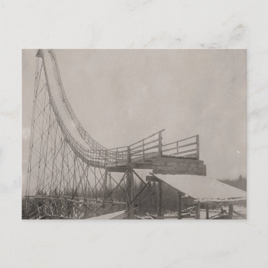 Vintages Skibild, Sicherheit beim Skisprung! Postkarte (Vorderseite)