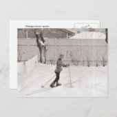 Vintages Skibild, Skifahren lernen Postkarte (Vorne/Hinten)
