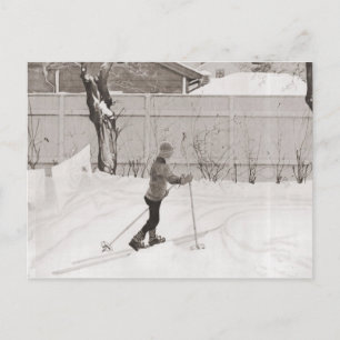 Vintages Skibild, Skifahren lernen Postkarte