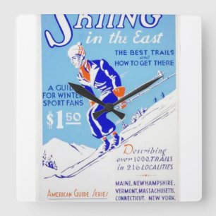 Vintages Skifahren im East WPA Poster Quadratische Wanduhr