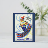 Vintages Skifahren in Frankreich Reisen Postkarte (Stehend Vorderseite)