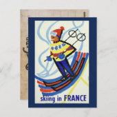 Vintages Skifahren in Frankreich Reisen Postkarte (Vorne/Hinten)