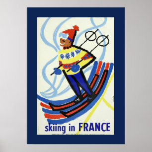 Vintages Skifahren in Frankreich Reiseplakat Poster