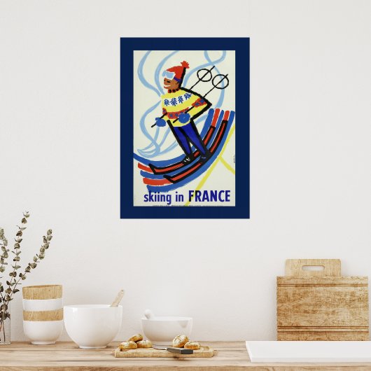Vintages Skifahren in Frankreich Reiseplakat Poster (Küche)