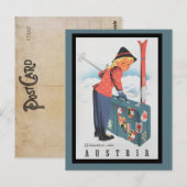Vintages Skifahren in Österreich Postkarte (Vorne/Hinten)