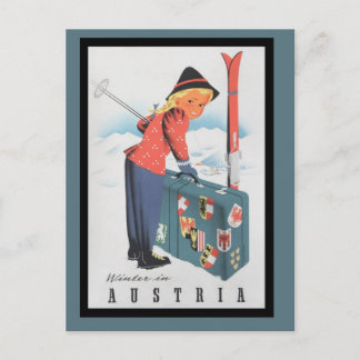 Vintages Skifahren in Österreich Postkarte