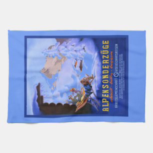 Vintages Skiplakat, Alpensonderzuge, Deutschland Geschirrtuch