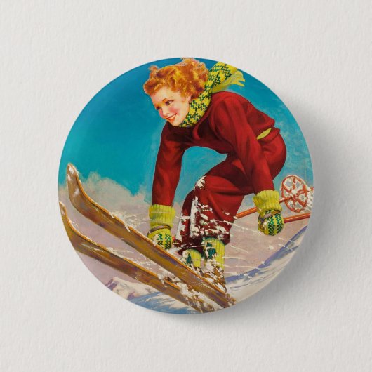 Vintages Skiplakat, Damenskipullover Button (Vorderseite)