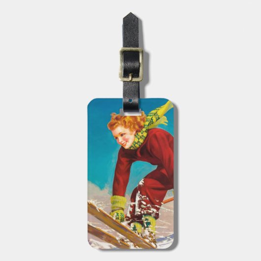 Vintages Skiplakat, Damenskipullover Gepäckanhänger (Vorderseite vertikal)