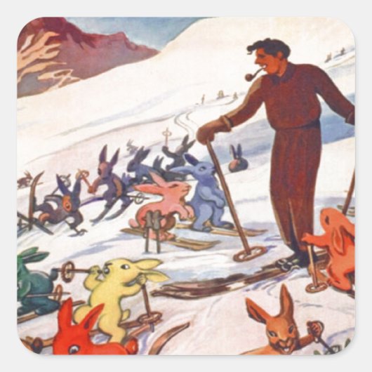 Vintages Skiposter, Arlberg, St. Anton Quadratischer Aufkleber (Vorderseite)