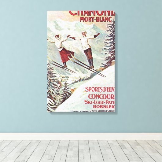Vintages Skiposter, Chamonix Mont Blanc Leinwanddruck (Insitu (Holzboden))