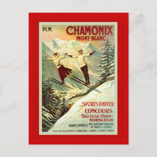 Vintages Skiposter, Chamonix, Mt Blanc Postkarte (Vorderseite)