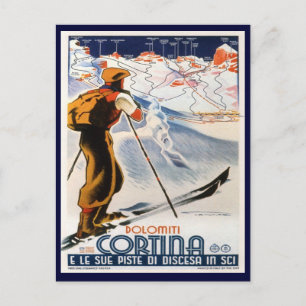 Vintages Skiposter, Dolomiten, Cortina Postkarte