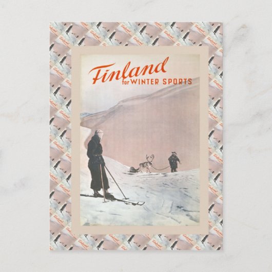 Vintages Skiposter, Finnland für Wintersport Postkarte (Vorderseite)