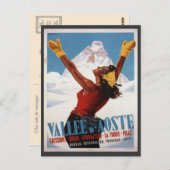 Vintages Skiposter, Italien, Aostatal Postkarte (Vorne/Hinten)