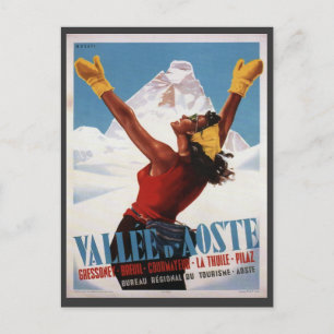 Vintages Skiposter, Italien, Aostatal Postkarte