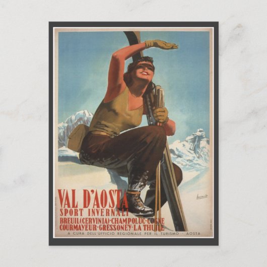 Vintages Skiposter, Italien, Aostatal Postkarte (Vorderseite)
