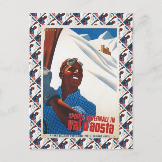 Vintages Skiposter, Italien, Aostatal Postkarte (Vorderseite)
