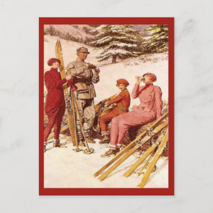 Vintages Skiposter, Mode auf der Piste Postkarte