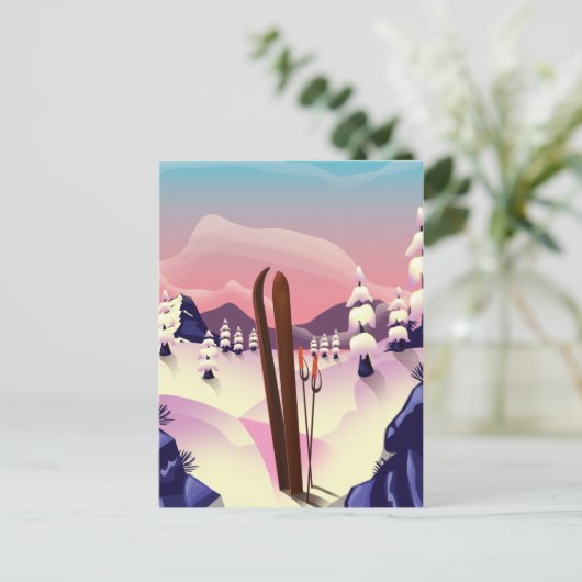 Vintages Skiposter Postkarte (Stehend Vorderseite)