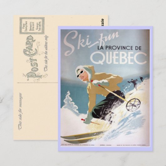 Vintages Skiposter, Quebec Postkarte (Vorne/Hinten)