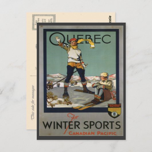 Vintages Skiposter, Quebec Postkarte (Vorne/Hinten)