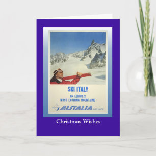 Vintages Skiposter, Ski Italien, Alitalia Feiertagskarte