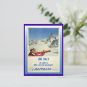 Vintages Skiposter, Ski Italien, Alitalia Postkarte (Stehend Vorderseite)