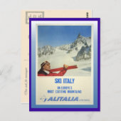 Vintages Skiposter, Ski Italien, Alitalia Postkarte (Vorne/Hinten)