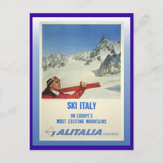 Vintages Skiposter, Ski Italien, Alitalia Postkarte (Vorderseite)