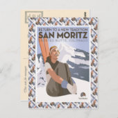 Vintages Skipposter, San Moritz, Butte Crested Postkarte (Vorne/Hinten)