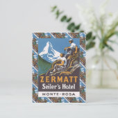 Vintages Skipposter, Schweiz, Zermatt, Postkarte (Stehend Vorderseite)