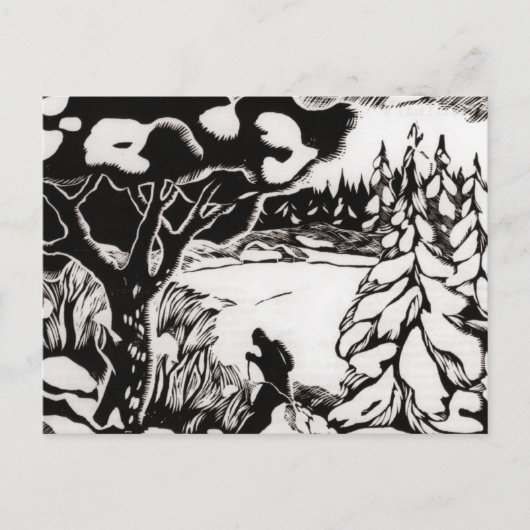 Vintages Skizentrum, Schneeszene Postkarte (Vorderseite)