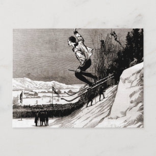 Vintages Skizzenbild, Springen in Richtung Ziel Postkarte
