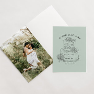 Vintages skizziertes Hochzeitstorten-Foto Save the Karte
