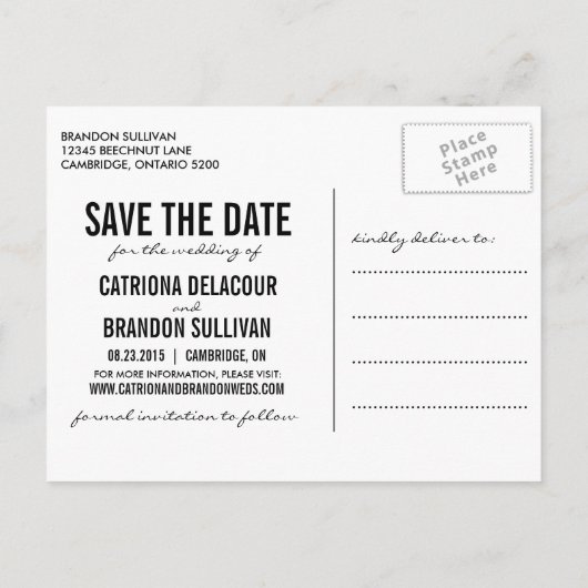 Vintages Skript Ankündigung Datum freihalten Postk (Rückseite)